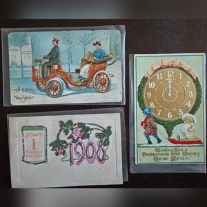 3 Antique New Year Postcards
